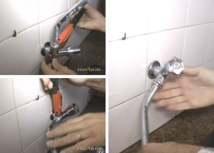 retirando torneira com chave de grifo