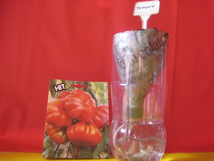 Vaso de garrafa pet com irrigação automática