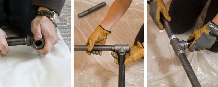 montagem de pé de mesa tubo galvanizado