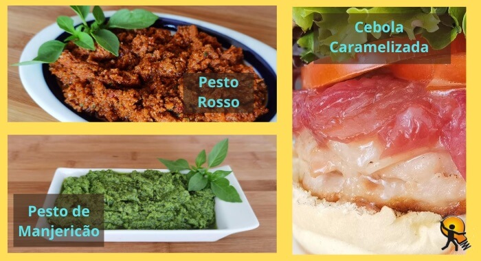 Cebola Caramelizada – Pesto de Manjericão – Pesto Rosso pesto cebola caramelizada e pesto Rosso