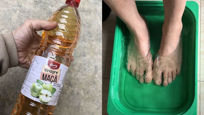 Coloque Seus Pés em Vinagre de Maçã e Veja a Transformação pes na bacia com vinagre